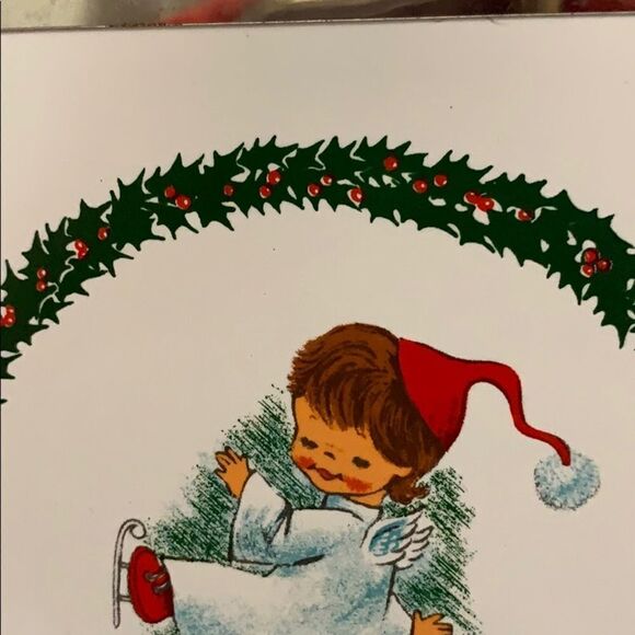 Sweet Vtg Christmas angel skating tile plaque - Picture 2 of 5